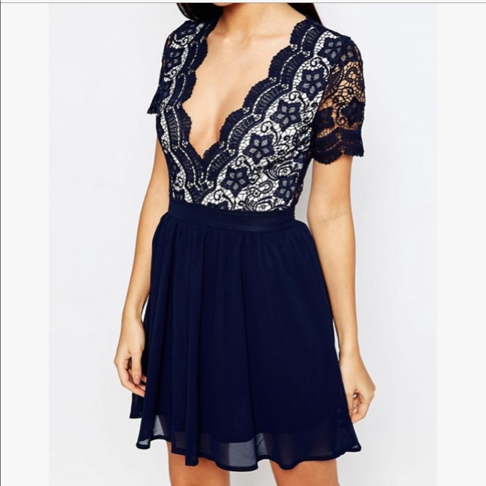 Club L Open Back Scalloped Crochet Skater Dress
